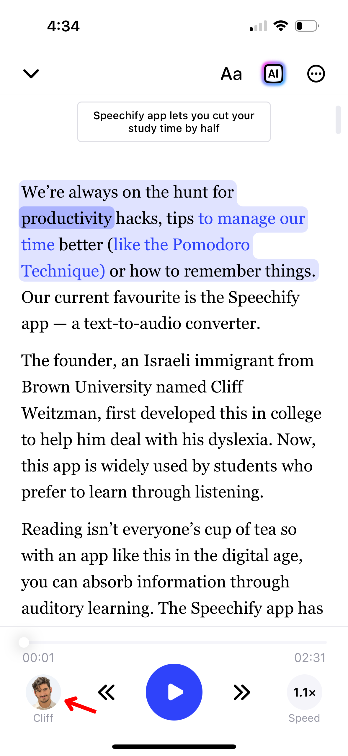 How to Change Voice on the Speechify iOS App.